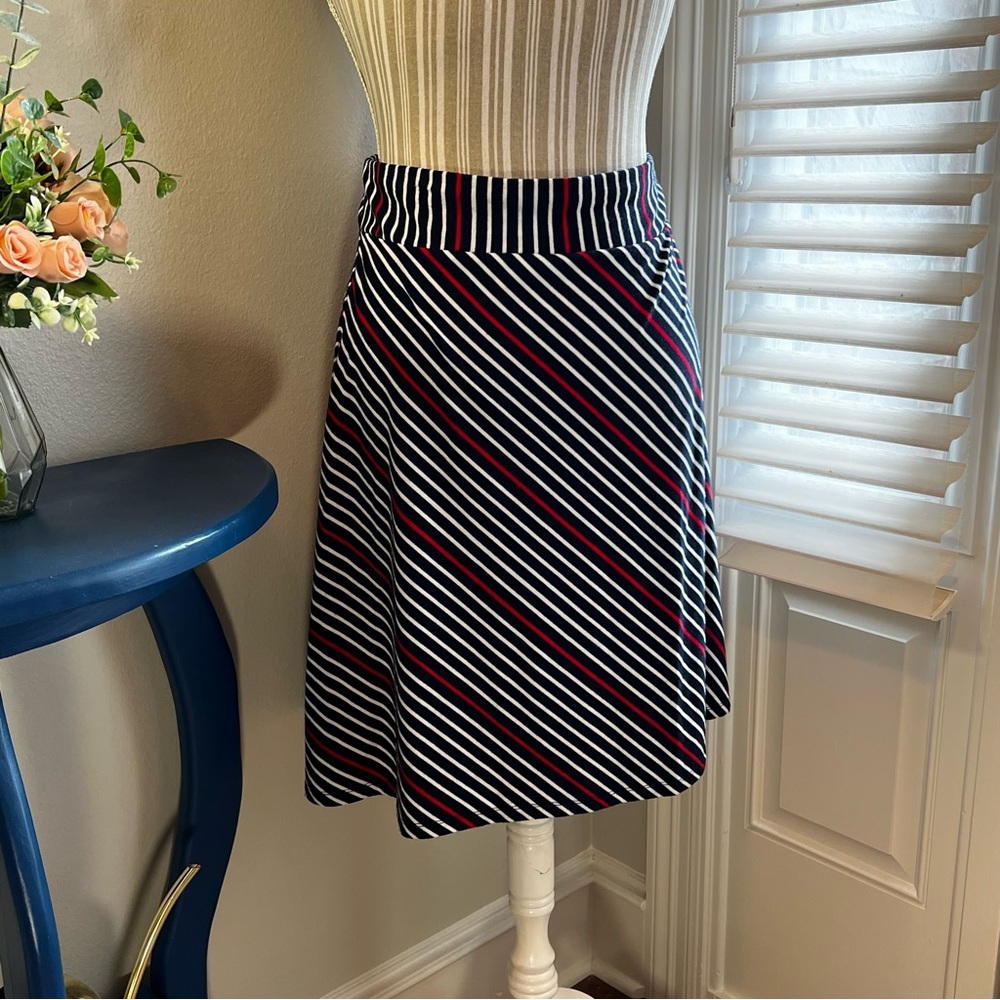 Red, White and Blue Asymmetrical A-Line Skirt Knee-Length